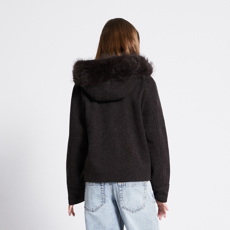 Faux fur collar jacket "Lovalie Star" Brown